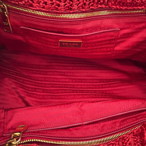 Prada Red Braided Jumbo Top Handle Tote - Handbags