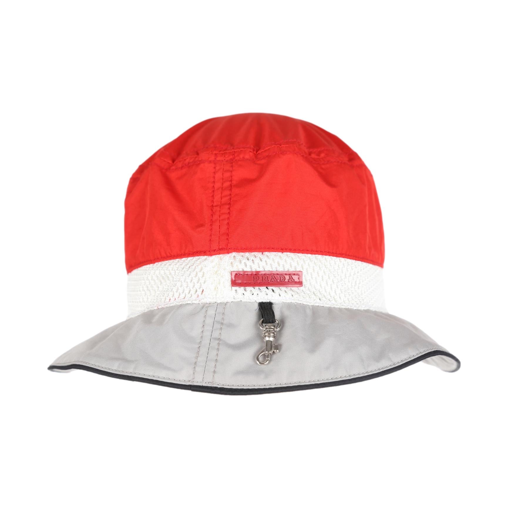 Prada Red Mesh Bucket Hat - Accessories