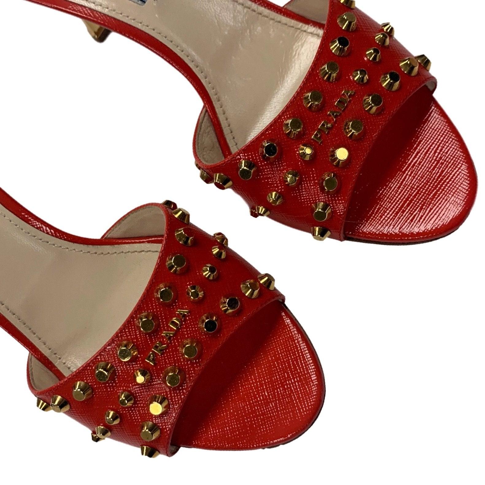Prada Red Studded Kitten Heels - Shoes