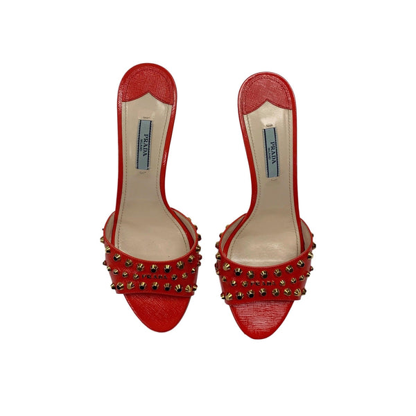 Prada Red Studded Kitten Heels - Shoes