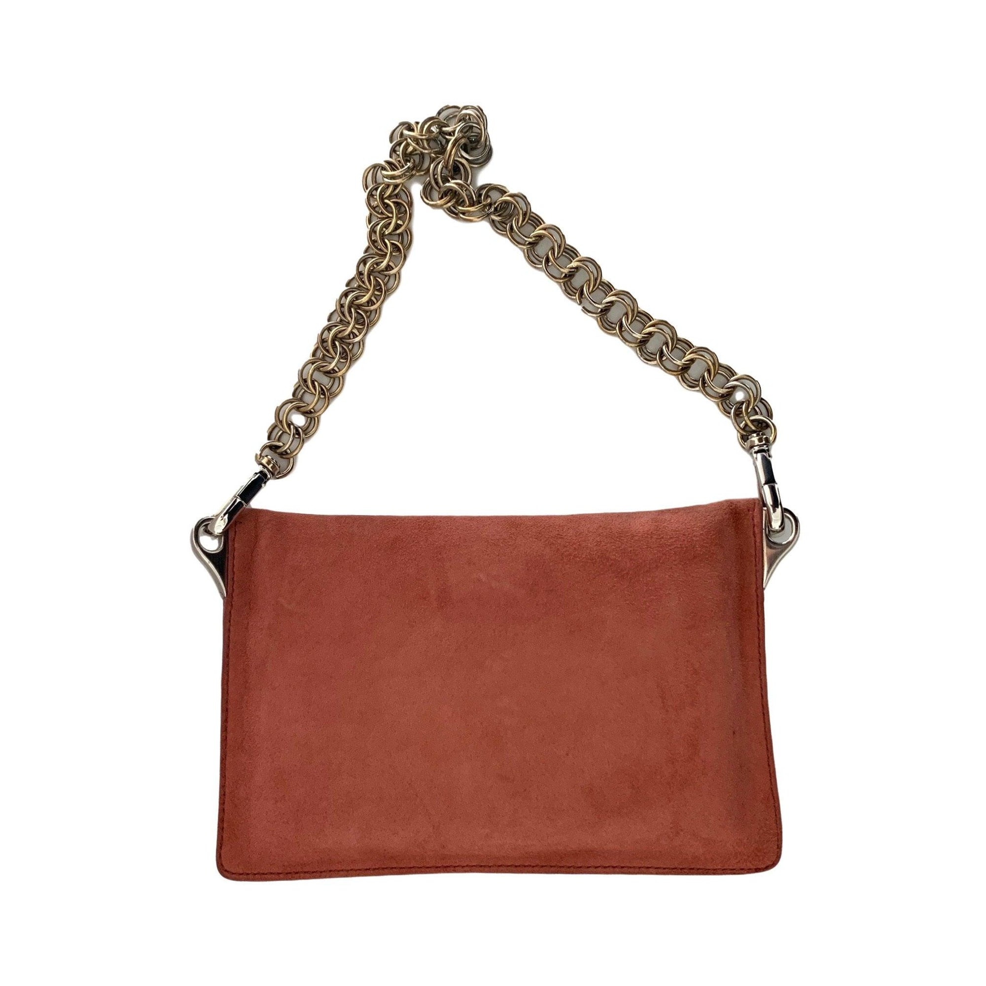 Prada Salmon Suede Logo Chain Mini Bag - Handbags