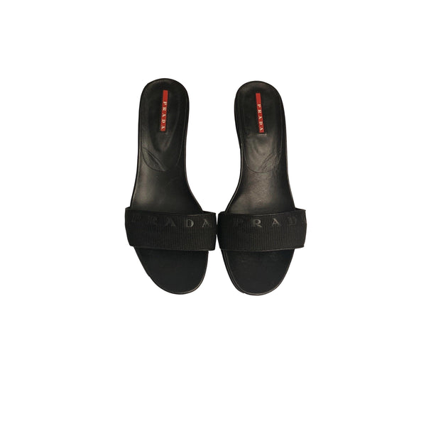Prada Sport Black Mesh Logo Kitten Heels - Shoes