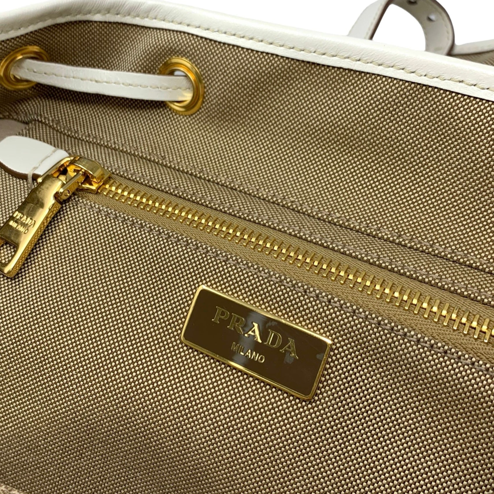 Prada Tan Canvas Logo Backpack - Handbags