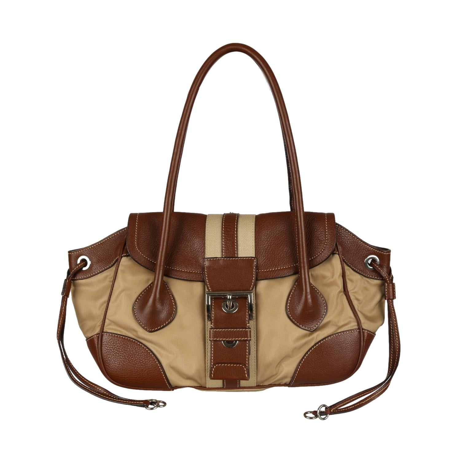 Prada Tan Canvas Shoulder Bag - Handbags