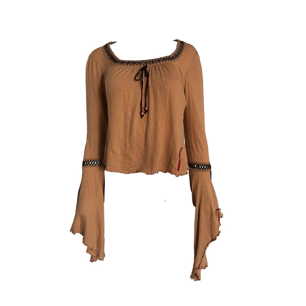 Prada Tan Ruffled Long Sleeve Top - Apparel