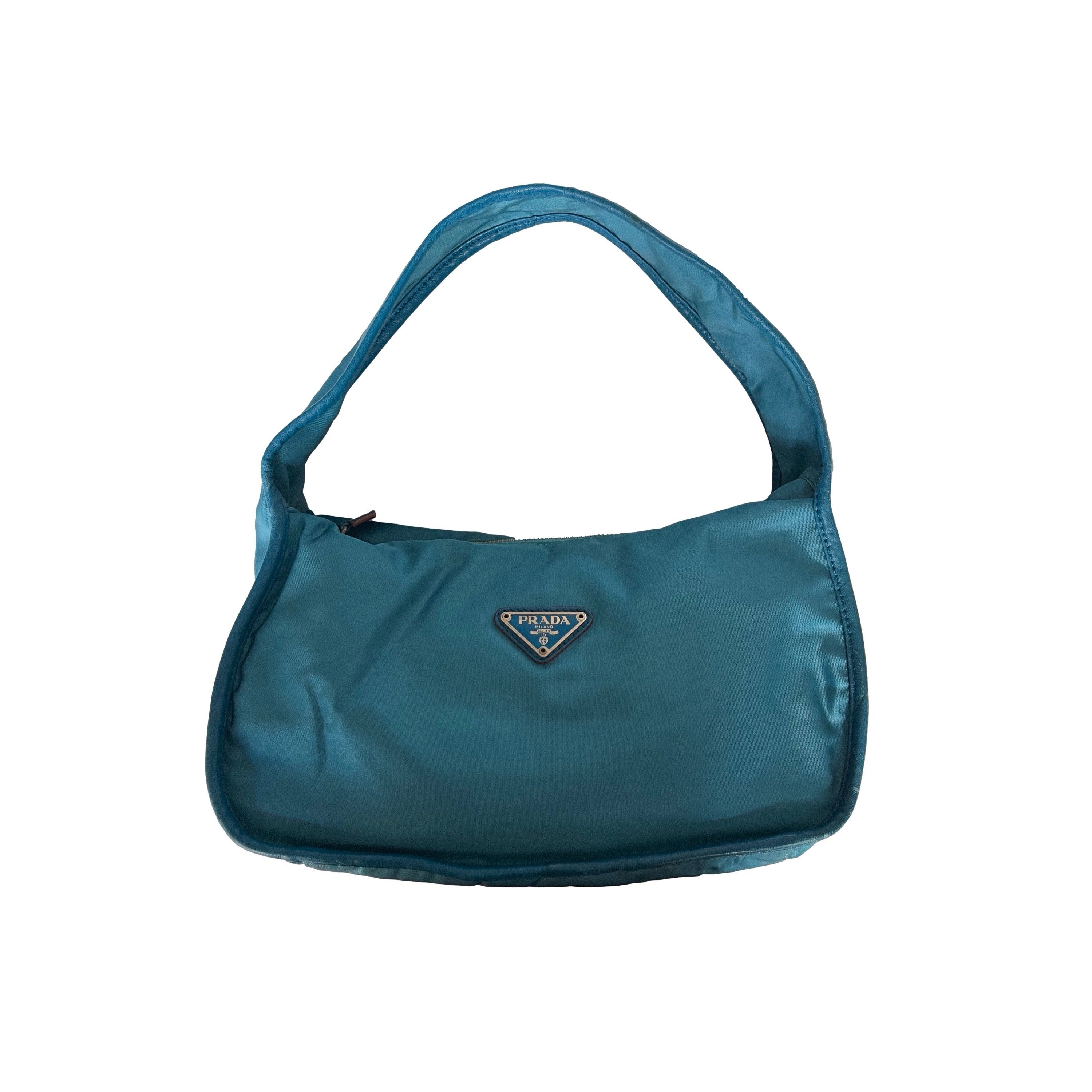 Prada Turquoise Logo Nylon Shoulder Bag