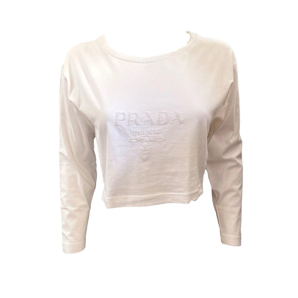 Prada White Beaded Logo Crop Top - Apparel