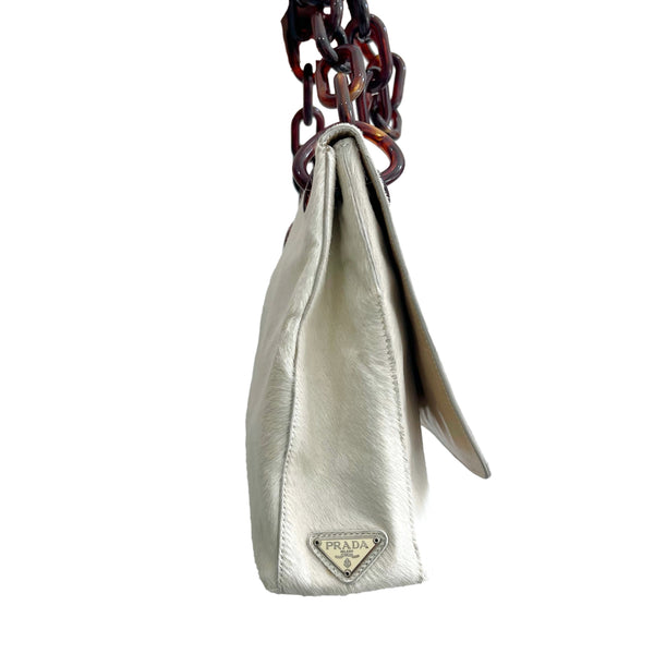 Prada White Calfhair Shoulder Bag - Handbags