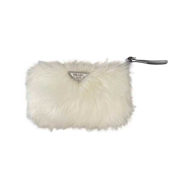 Prada White Fuzzy Wristlet - Handbags
