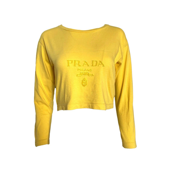 Prada Yellow Beaded Logo Crop Top