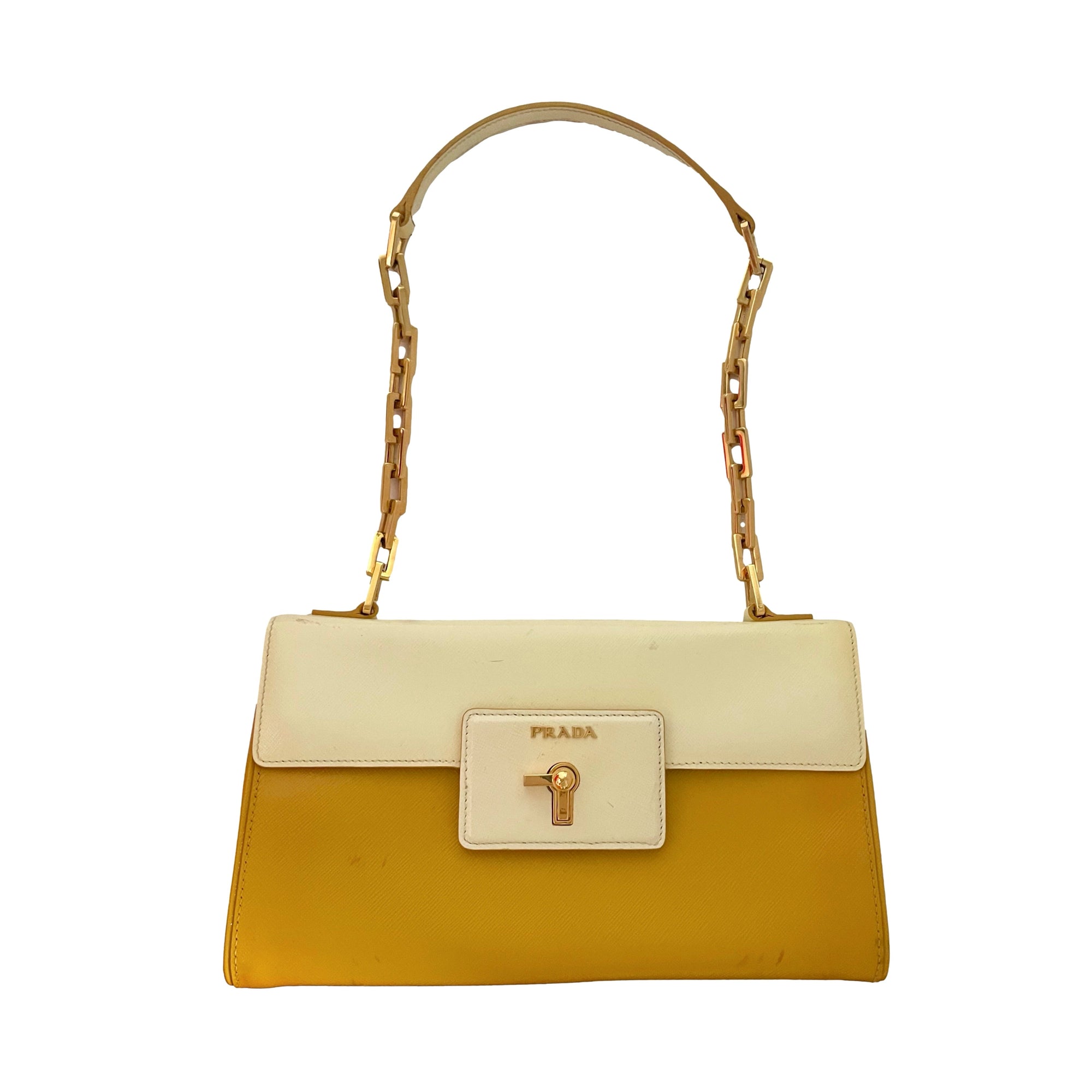 Prada Yellow Patent Shoulder Bag - Handbags