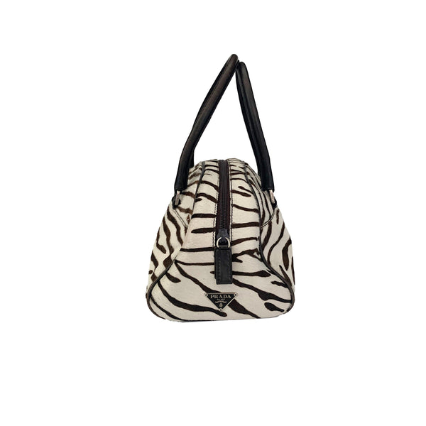 Prada Zebra Logo Bowler Bag - Handbags