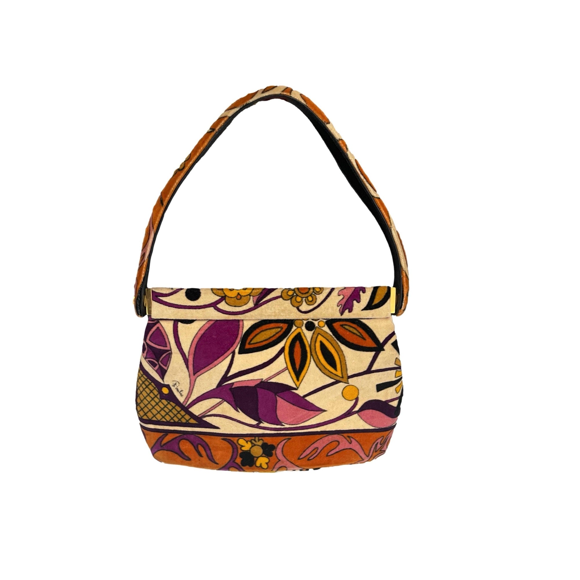 Pucci Amber Print Velvet Clasp Shoulder Bag - Handbags