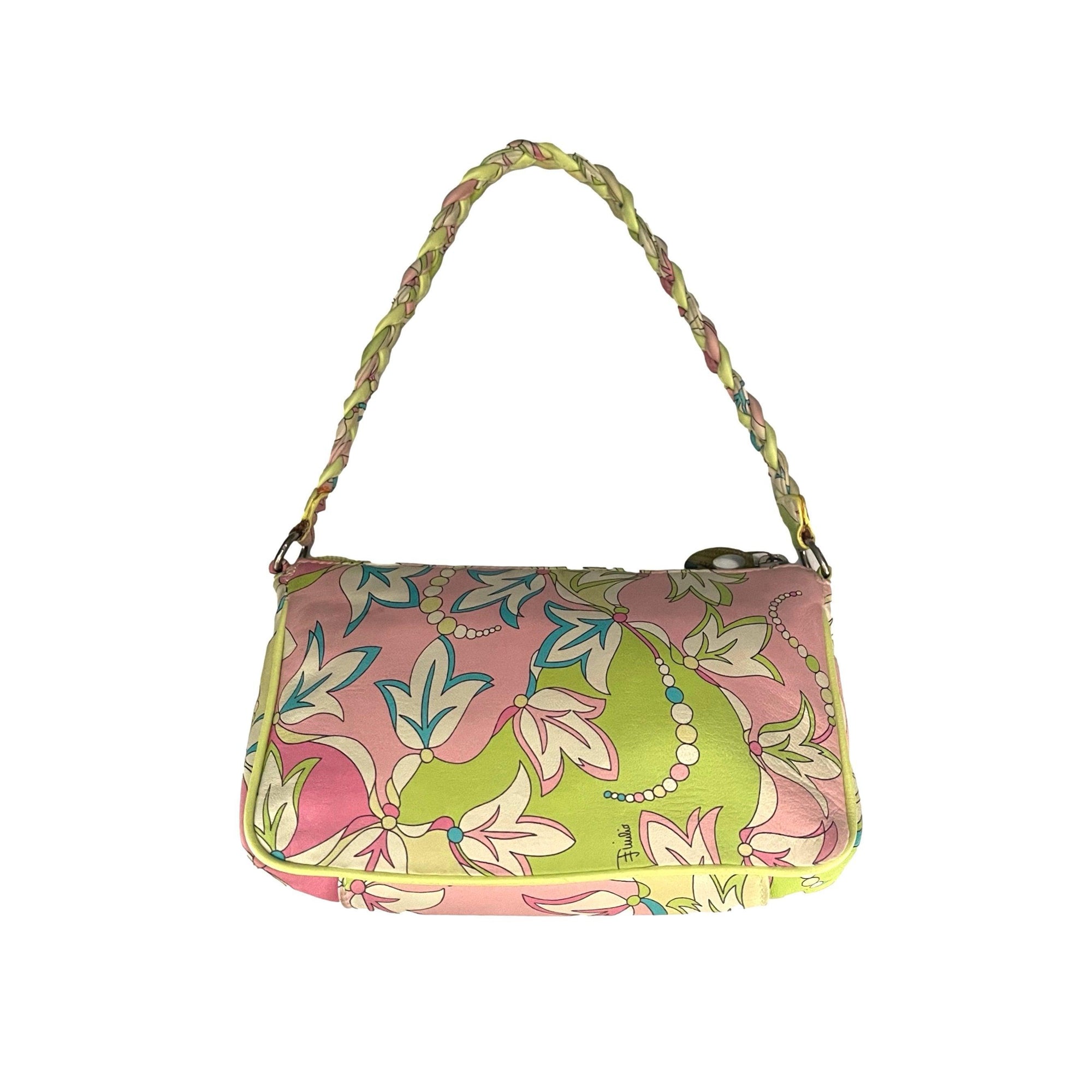 Pucci Green Floral Print Braided Shoulder Bag - Handbags