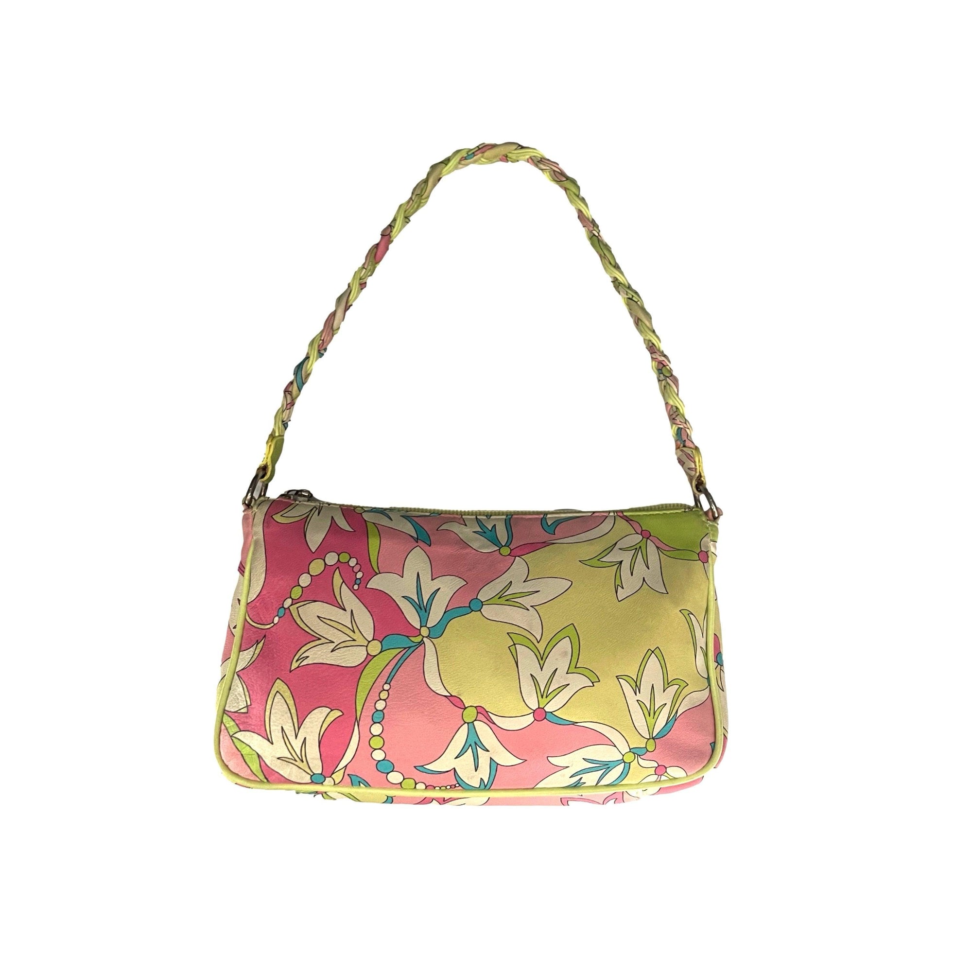 Pucci Green Floral Print Braided Shoulder Bag - Handbags