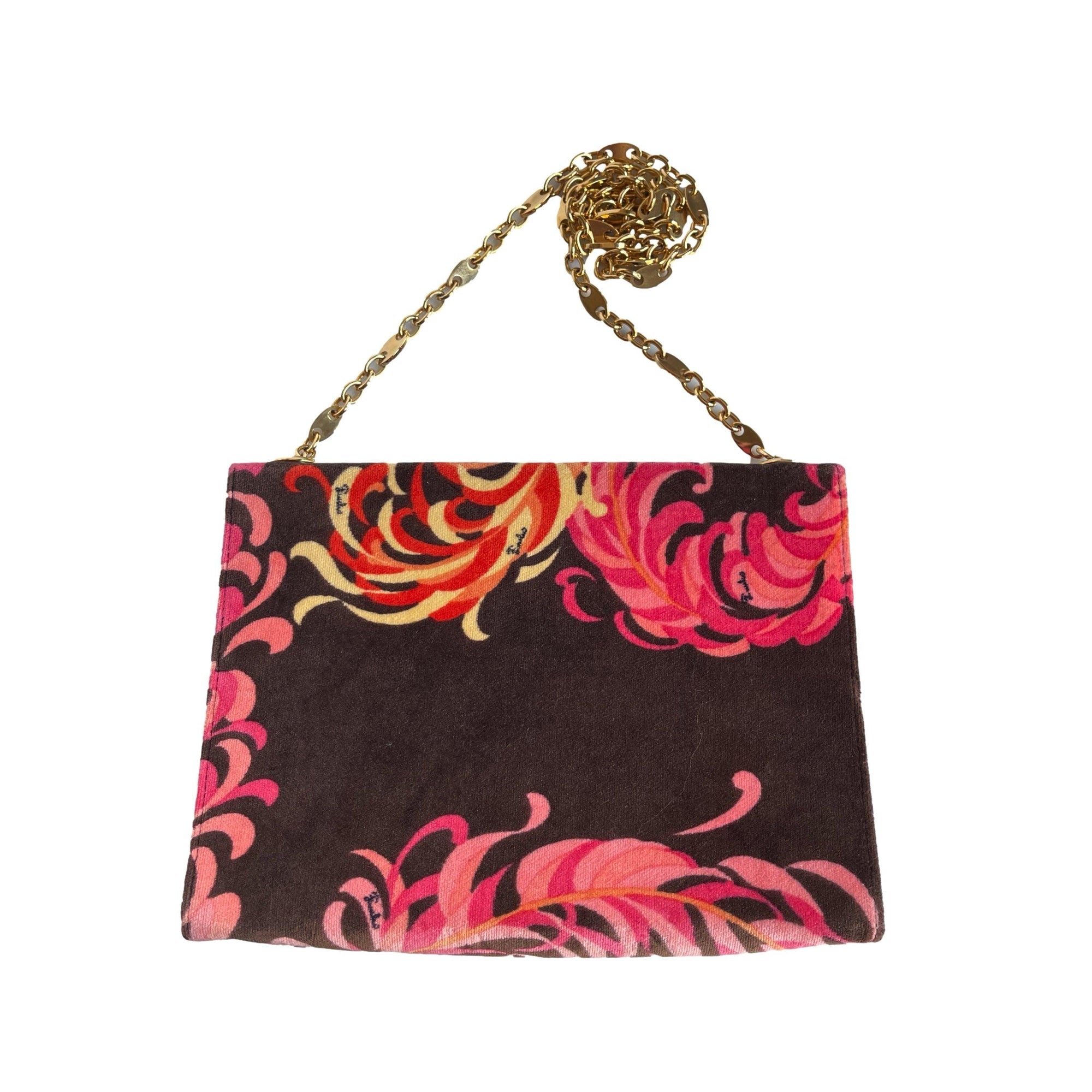 Pucci Pink Print Velvet Chain Bag - Handbags