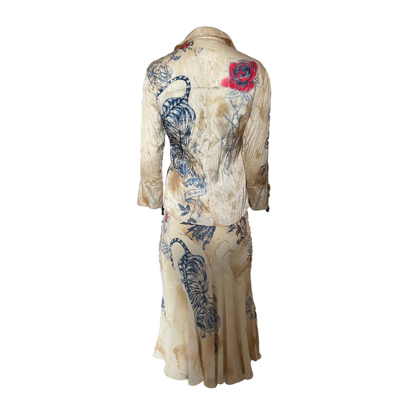 Roberto Cavalli Beige Tattoo Skirt Set - Apparel