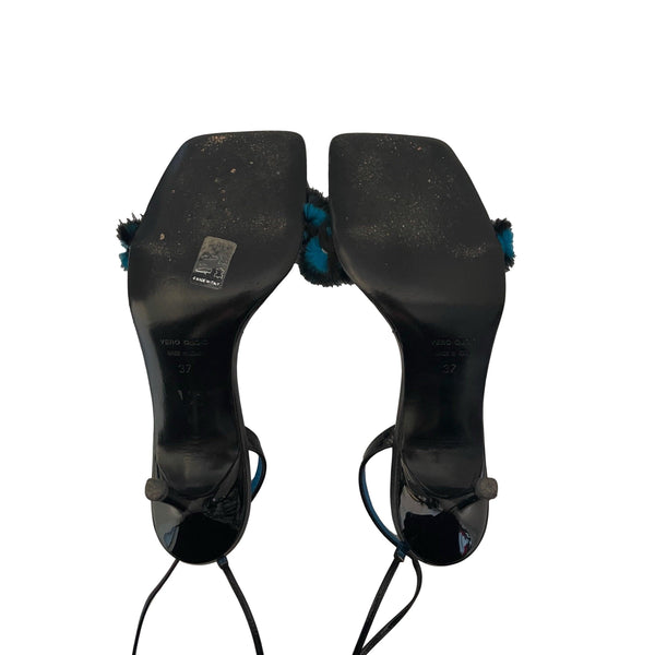 Roberto Cavalli Black Fur Strappy Heels - Shoes