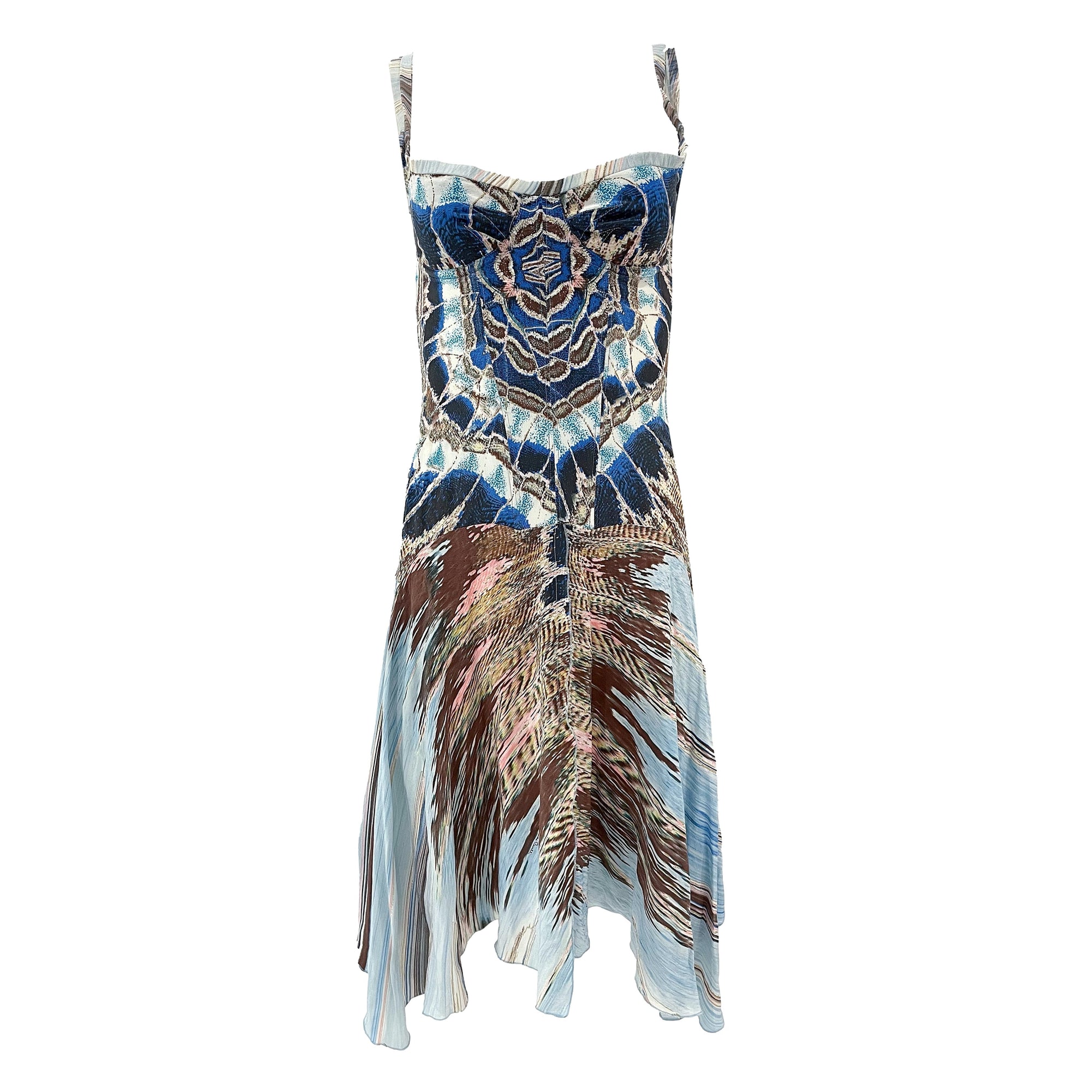 Roberto Cavalli Blue Feather Corset Dress - Apparel