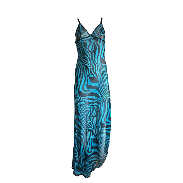 Roberto Cavalli Blue Zebra Sheer Dress - Apparel