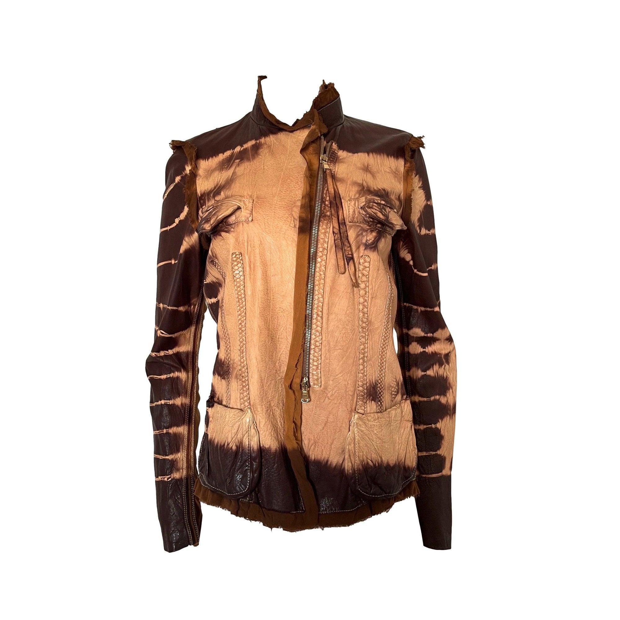 Roberto Cavalli Brown Leather Jacket - Apparel