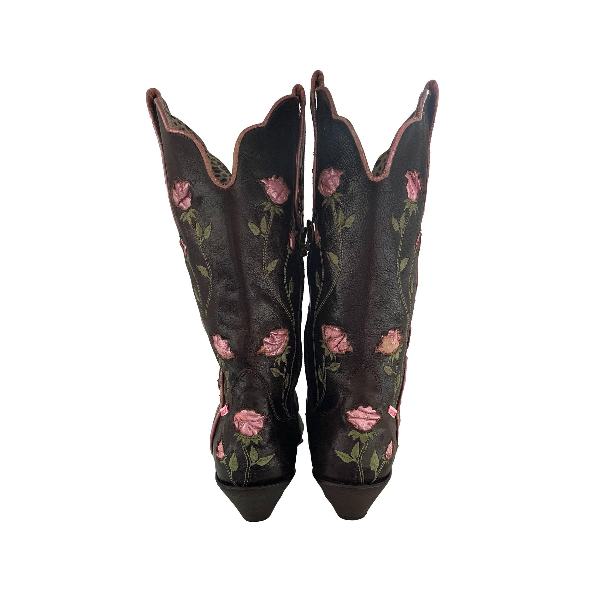 Roberto Cavalli Brown Rose Cowboy Boots - Shoes