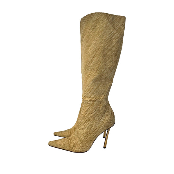 Roberto Cavalli Cream Print Knee Length Boot - Shoes