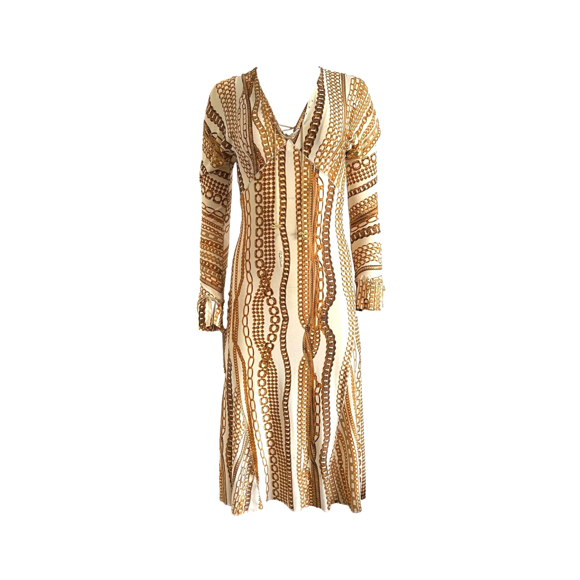 Roberto Cavalli Gold Chain Print Dress - Apparel