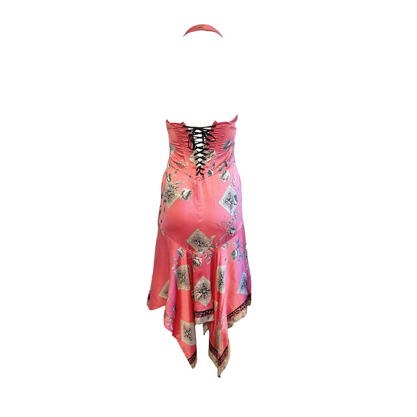 roberto cavalli corset dress Roberto Cavalli S/S 2003 Chinoiserie Print Silk Train Maxi Evening Dress Gown OpulentAddict