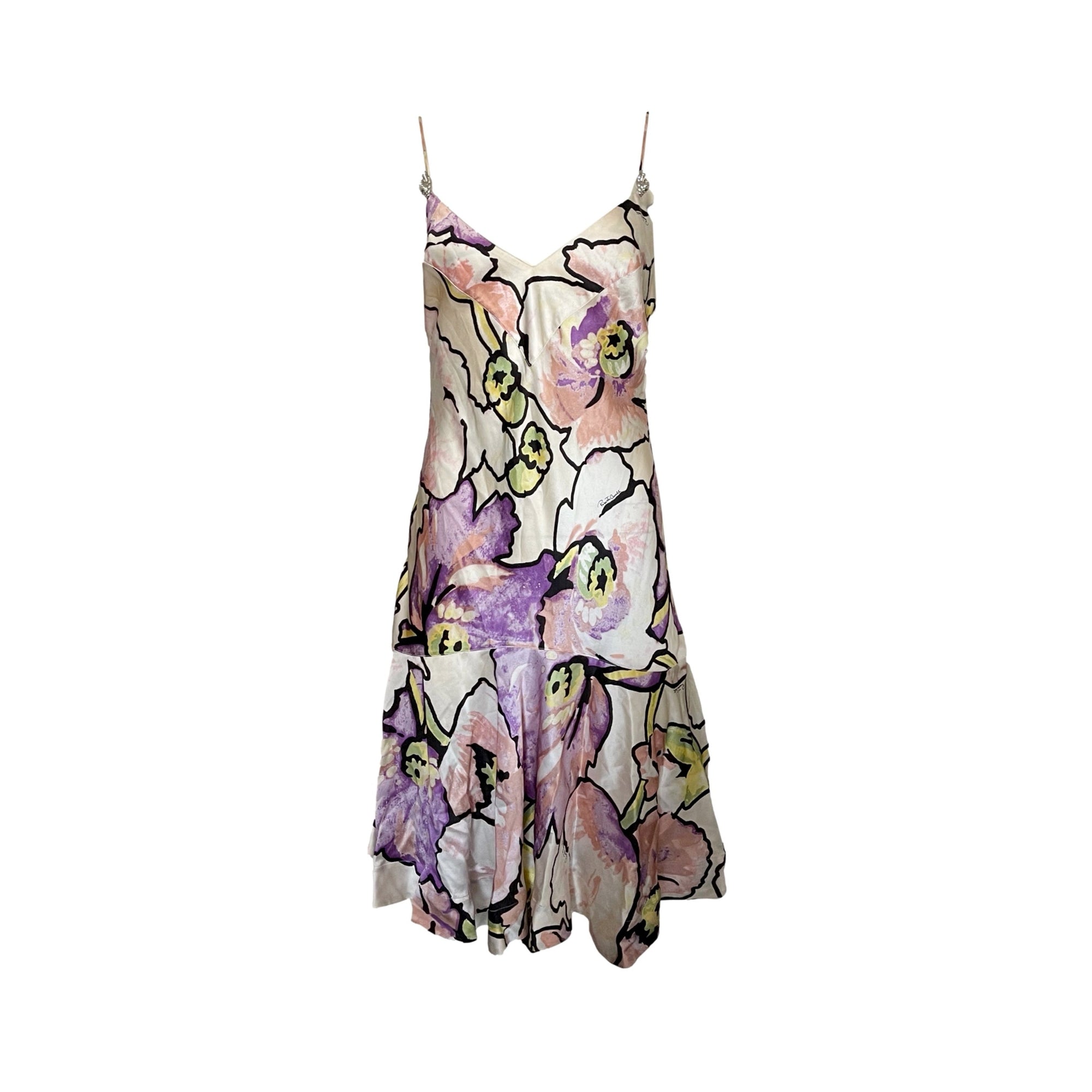 Roberto Cavalli Violet Floral Silk Dress - Apparel