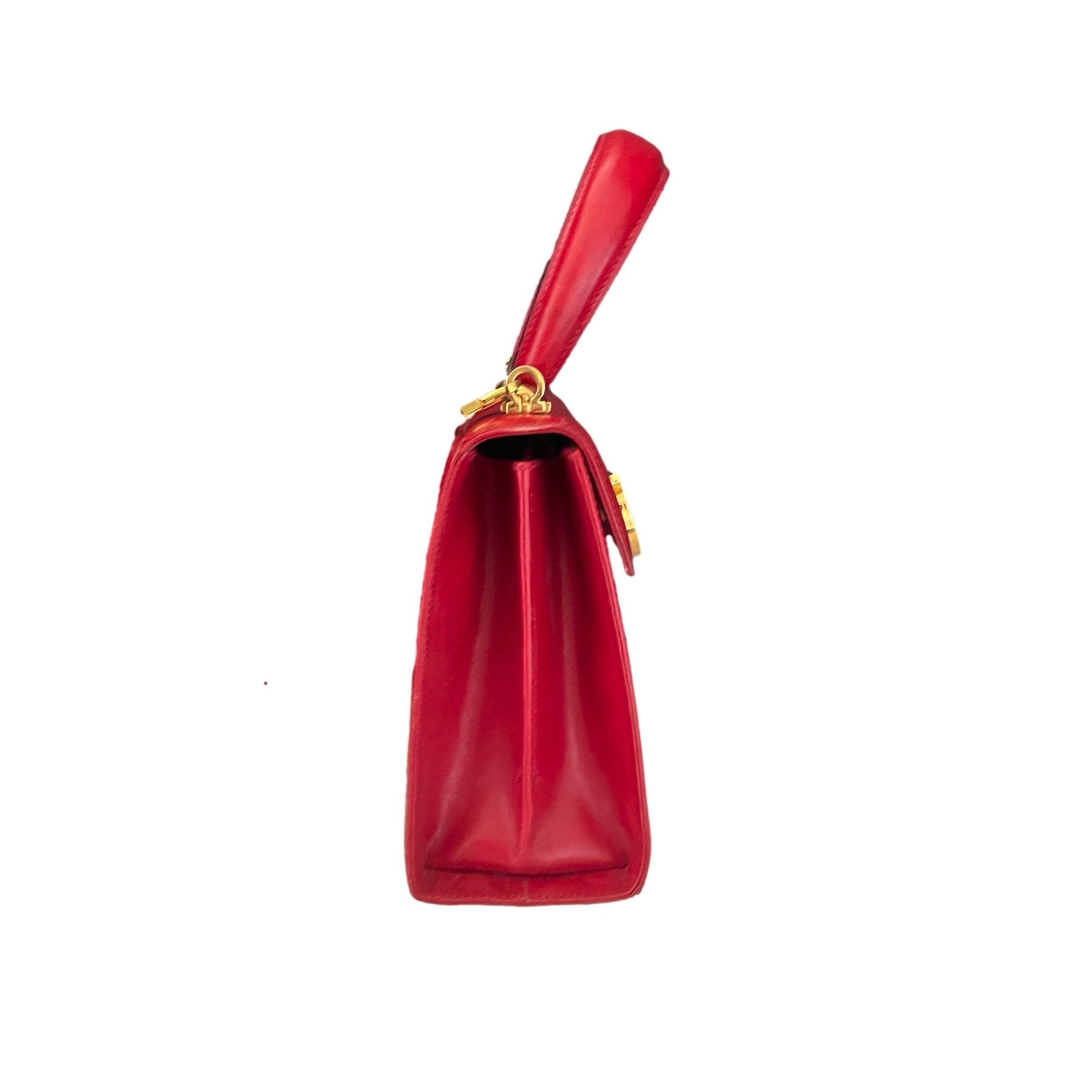 Salvatore Ferragamo Red Structured Top Handle Bag - Handbags