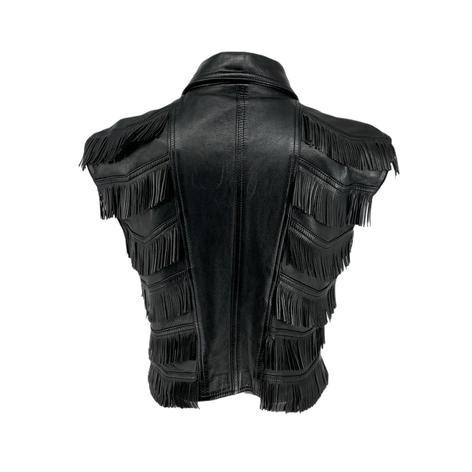 Versace Black Leather Tassel Vest - Apparel