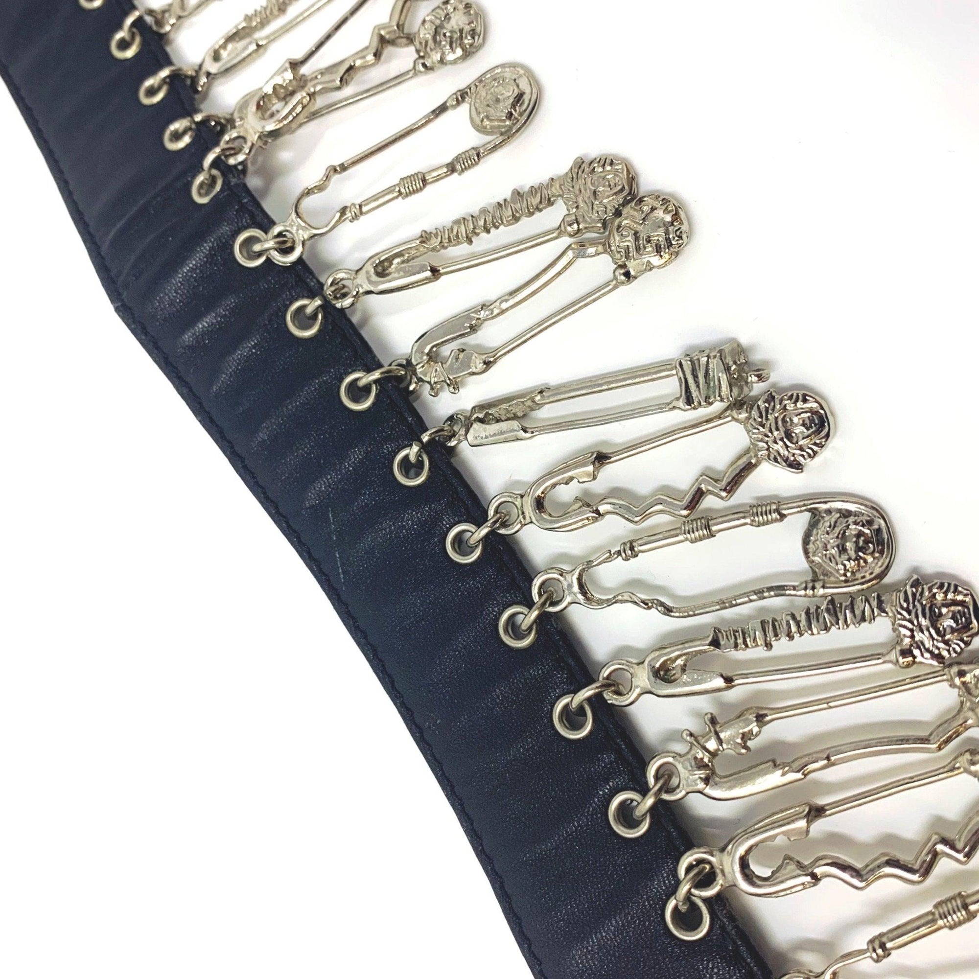Versace Black Leather Safety Pin Belt