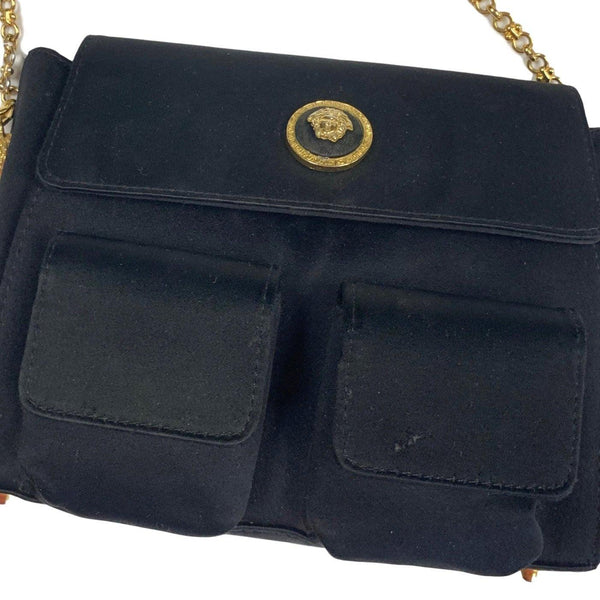 Versace Black Logo Mini Pocket Logo Chain Bag - Handbags