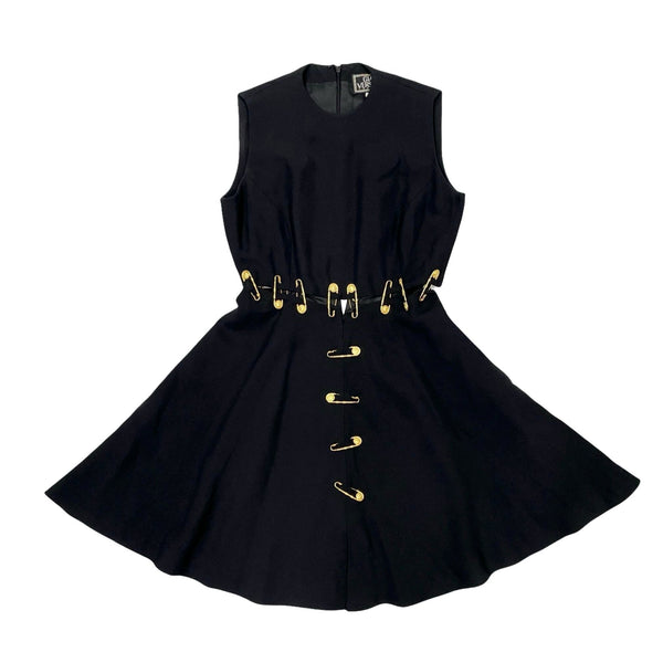 Versace Black Logo Safety Pin Dress