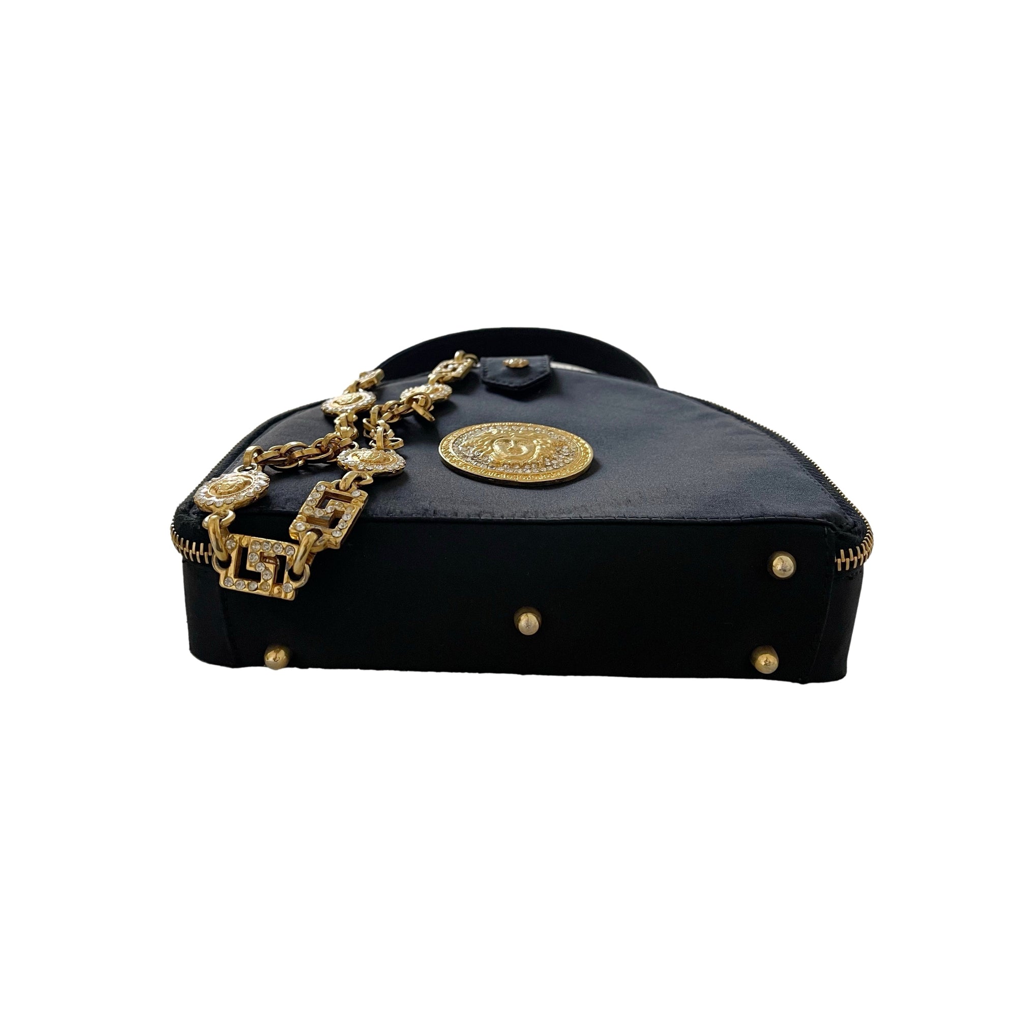 Versace Black Satin 2way Top Handle Bag - Handbags