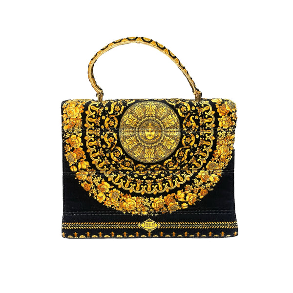 Versace Black Velour Top Handle Bag - Handbags