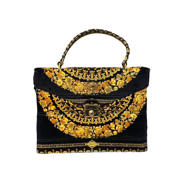 Versace Black Velour Top Handle Bag - Handbags