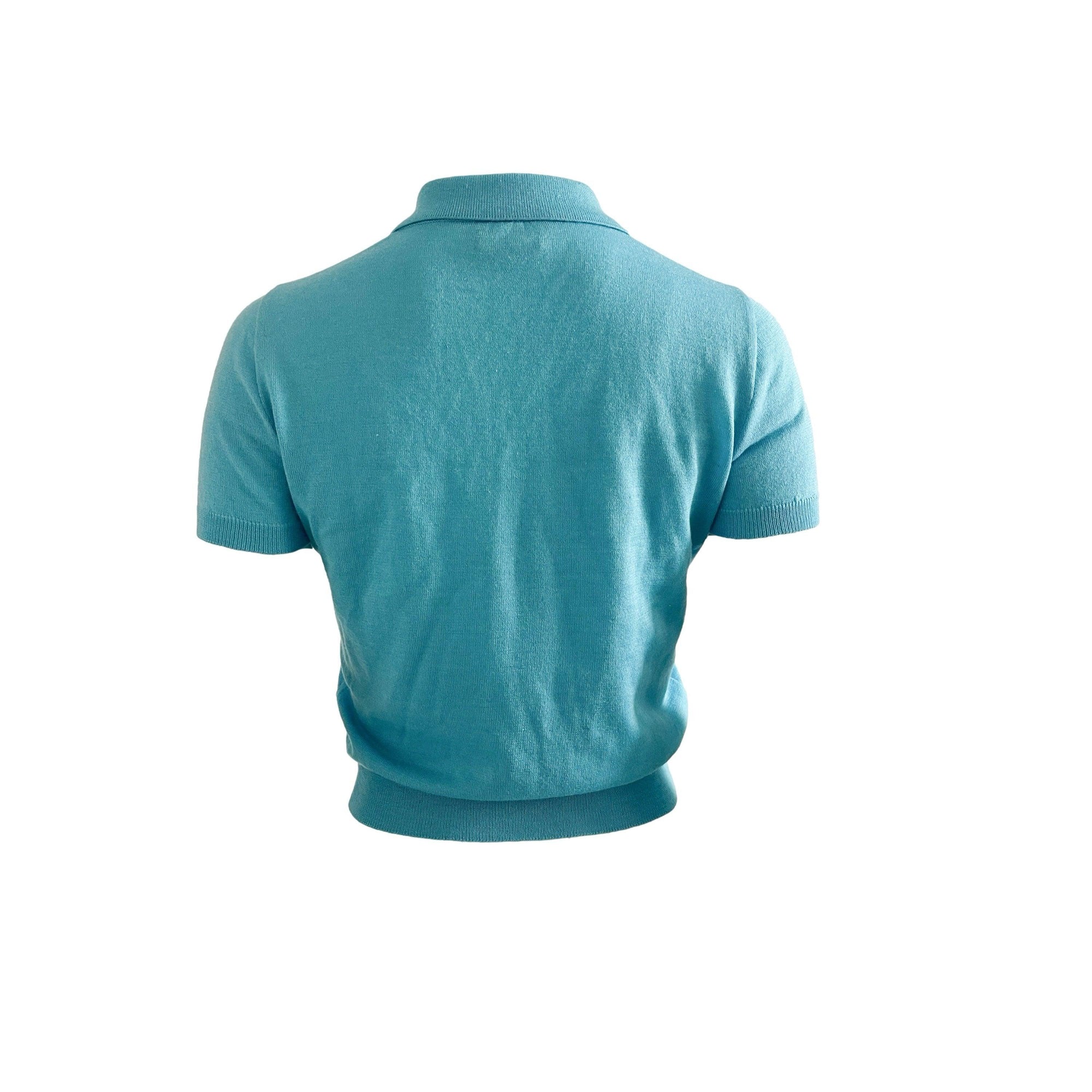 Versace Blue Cropped Knit Logo Polo - Apparel