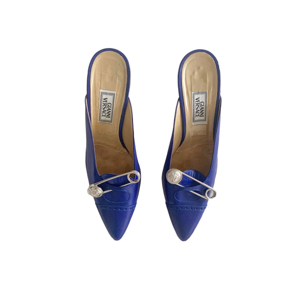 Versace Blue Safety Pin Heels