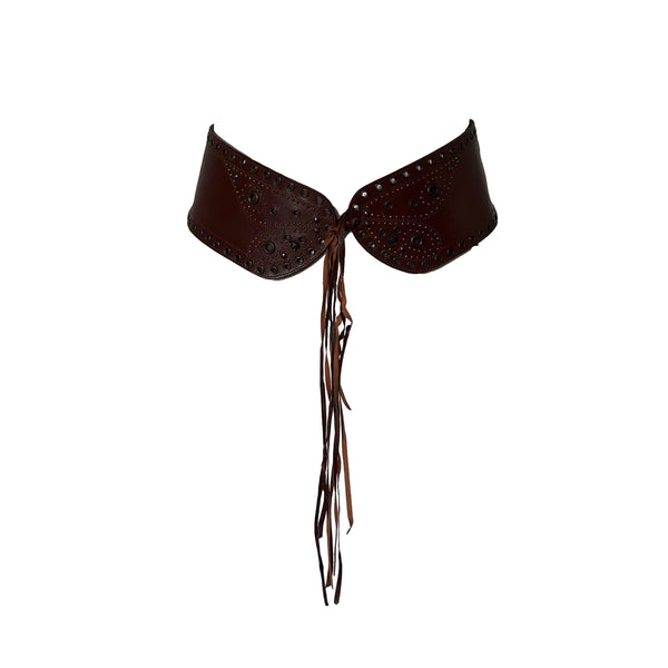 Versace Brown Leather Fringe Belt - Accessories