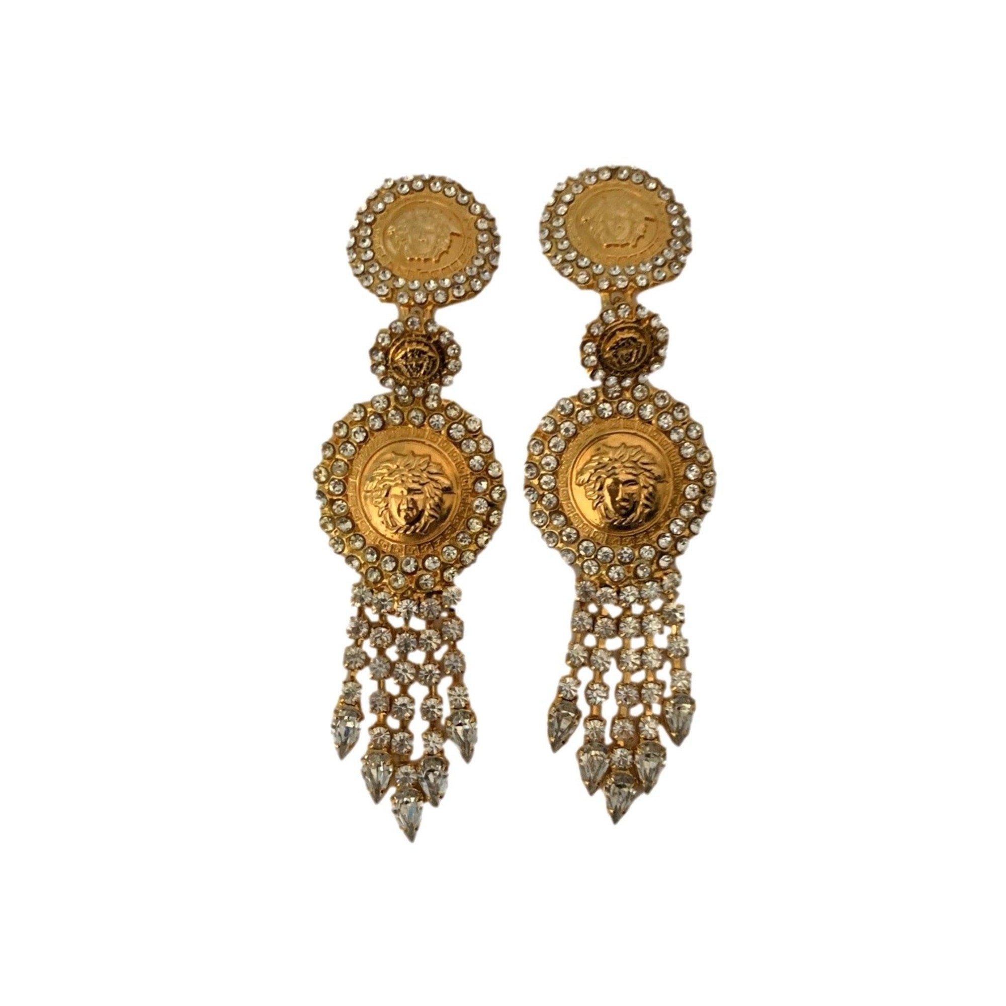 Versace Gold Rhinestone Jumbo Earrings - Jewelry