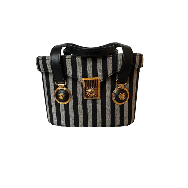 Versace Grey Stripe Top Handle Box Bag - Handbags