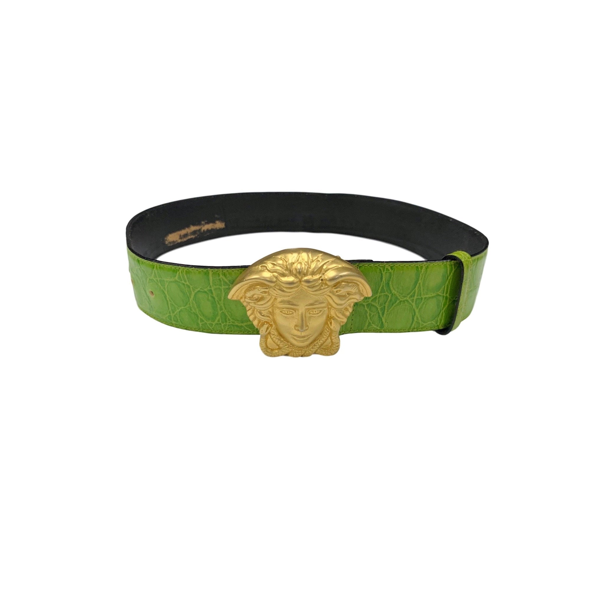 Versace Lime Green Croc Jumbo Logo Belt - Accessories