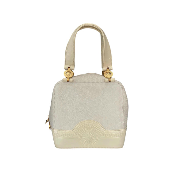 Versace Off White Textured Top Handle Bag - Handbags