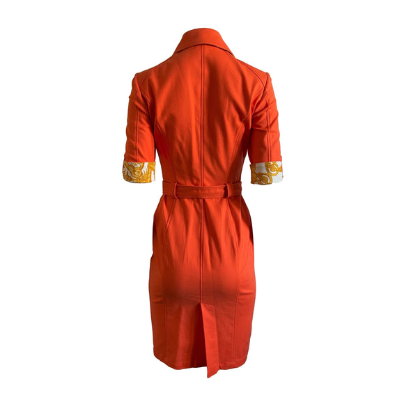 Versace Orange Button Down Belted Dress - Apparel