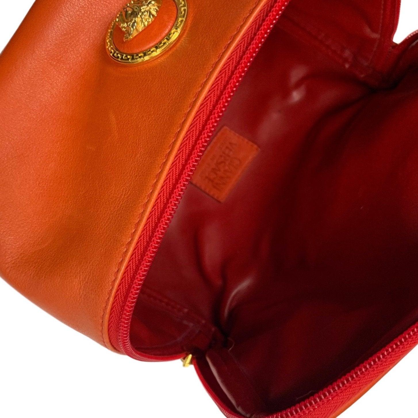 Versace Orange Leather Logo Vanity Bag - Handbags