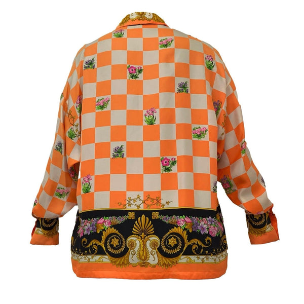 Versace Orange Print Silk Button Down - Apparel
