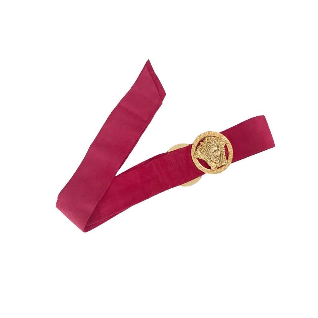 Versace Pink Suede Double Logo Belt - Accessories