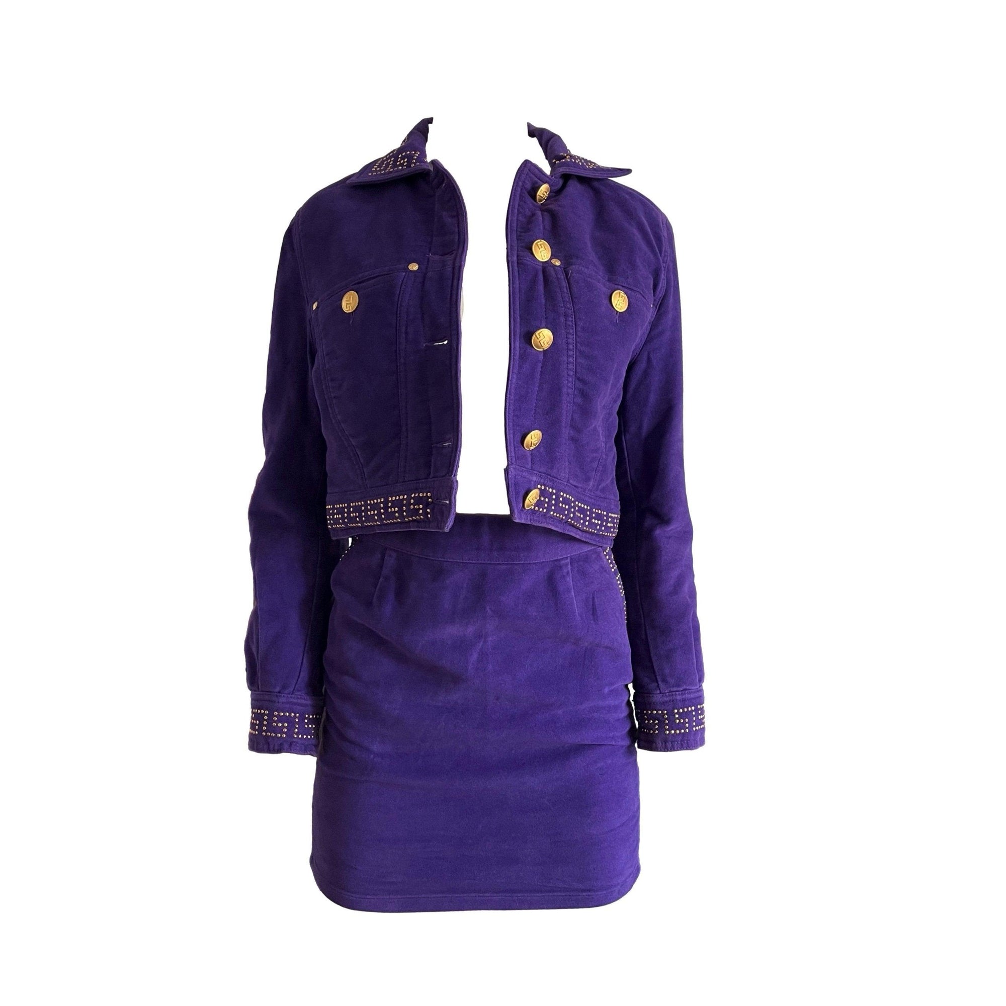 Versace Purple Studded Skirt Set - Apparel